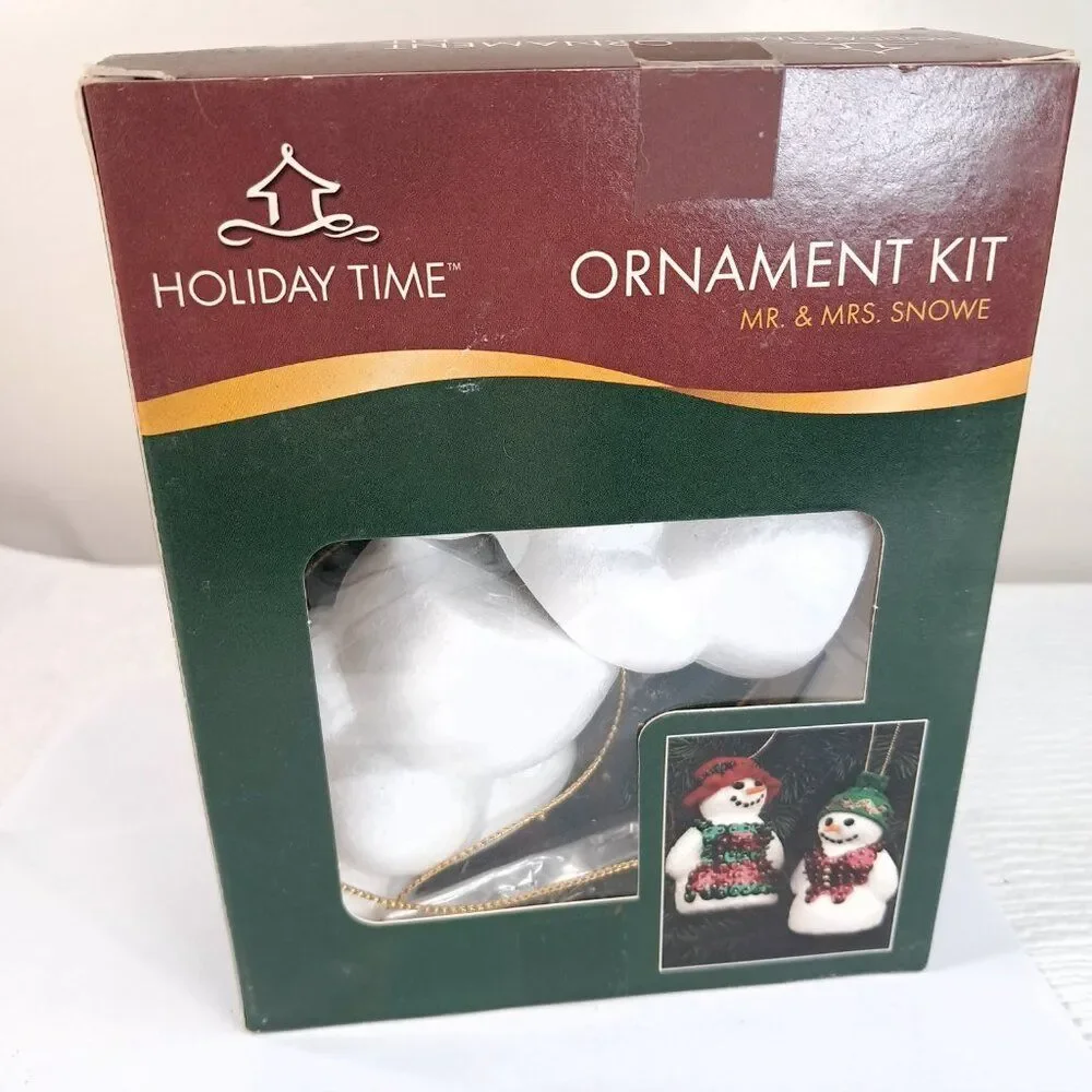 NEW Vintage‎ Holiday Time ornament kit Mr. & Mrs. Snowe Snowman snow man sequins